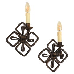 Pair of Parcel Gilt Iron Wall Sconces with Fleur de Lis Design