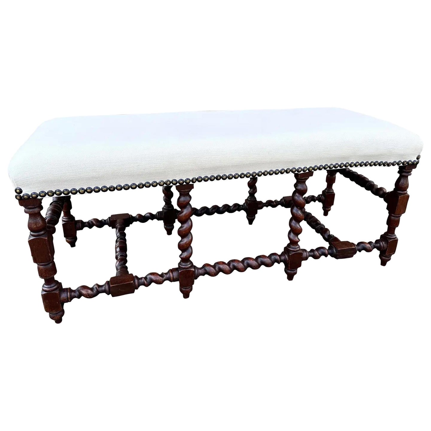 Antique English Upholstered Bench For Sale