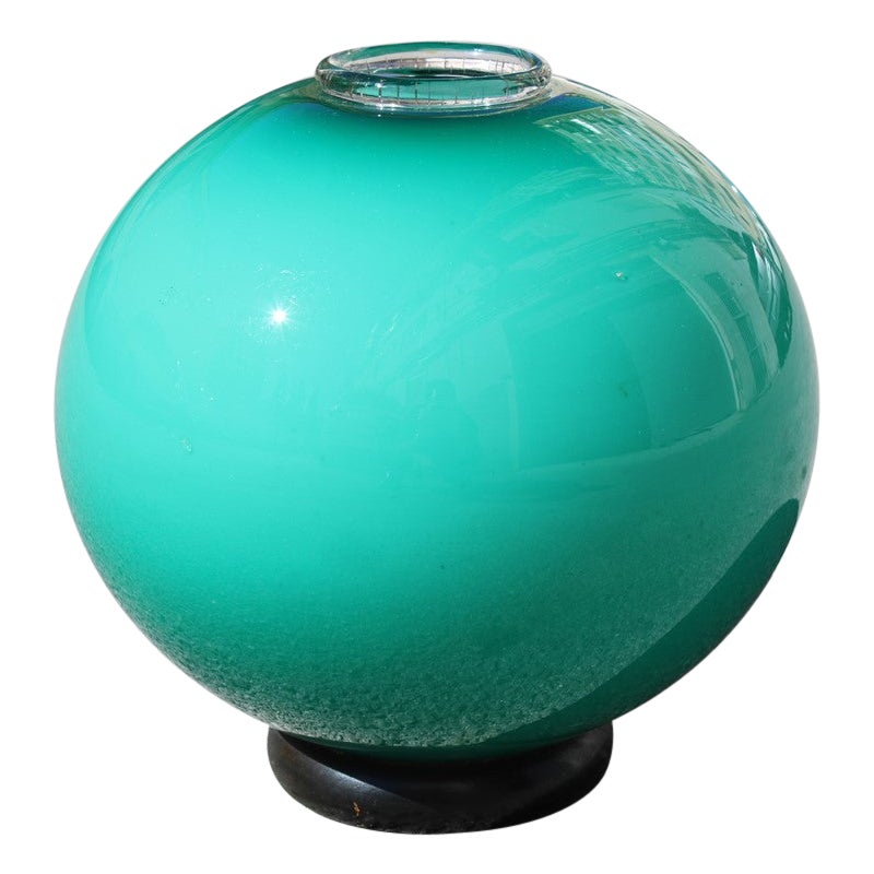 Seguso 1940 Vase Ball and Ball vert avec bouche supérieure ronde Italie