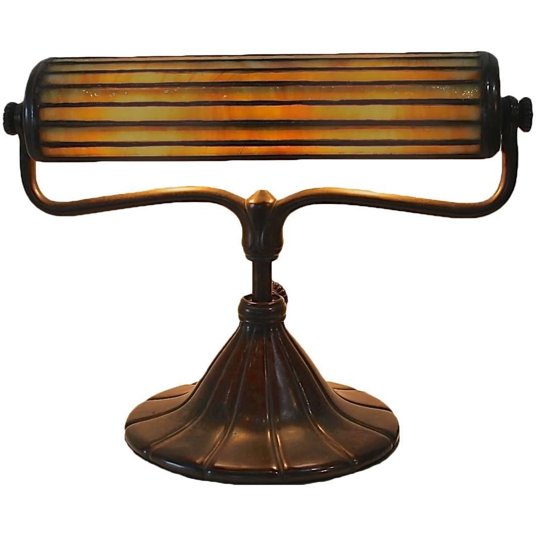 Rare Tiffany Studios Bronze and Leaded Glass Desk Lamp