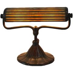 Used Rare Tiffany Studios Bronze and Leaded Glass Desk Lamp