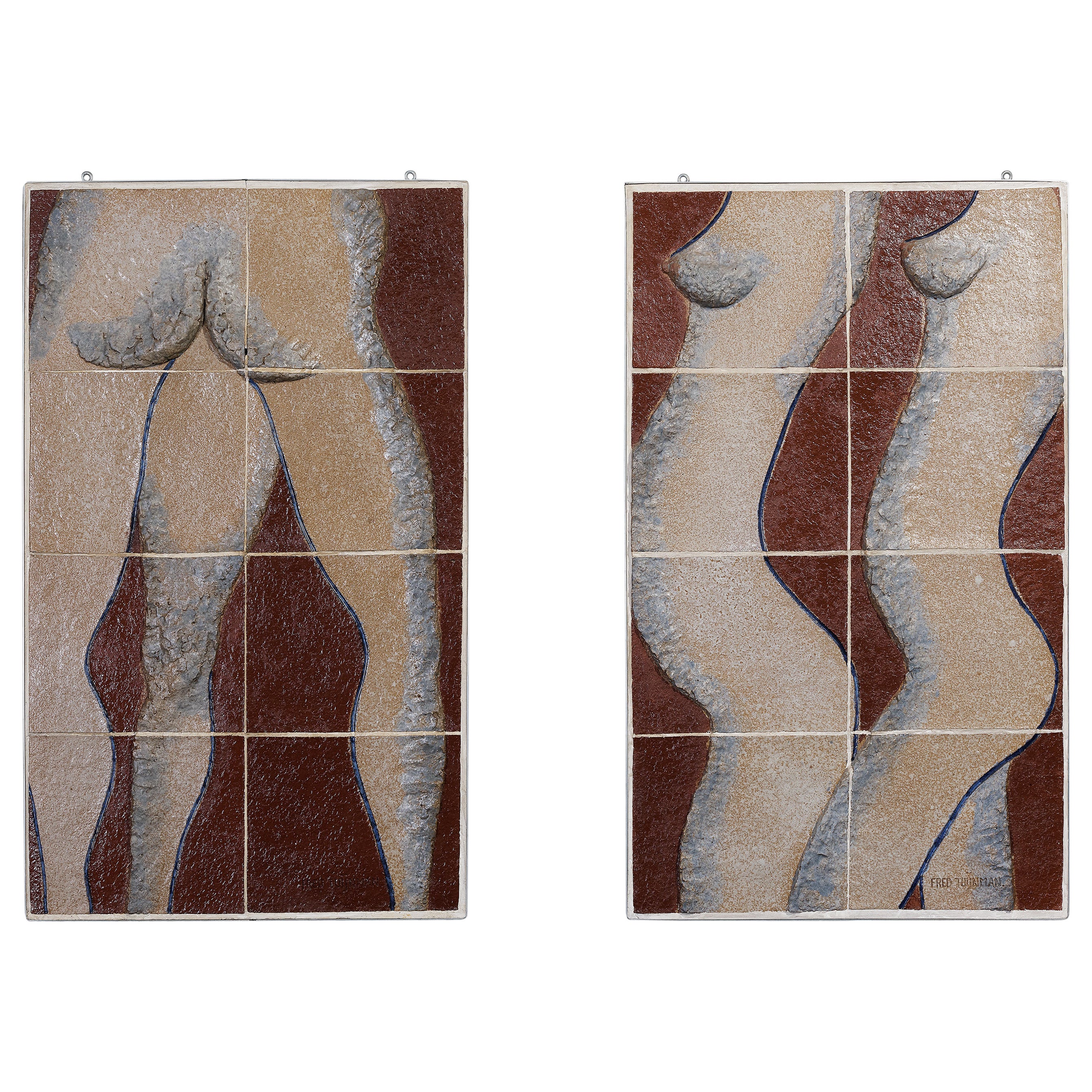 Male And Female Nudes: A Pair Of Figurative Ceramic Panels, Fred Tuynman, b.1938 For Sale