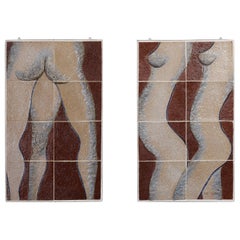 Nus masculins et féminins : Paire de panneaux de céramique figuratifs, Fred Tuynman, né en 1938