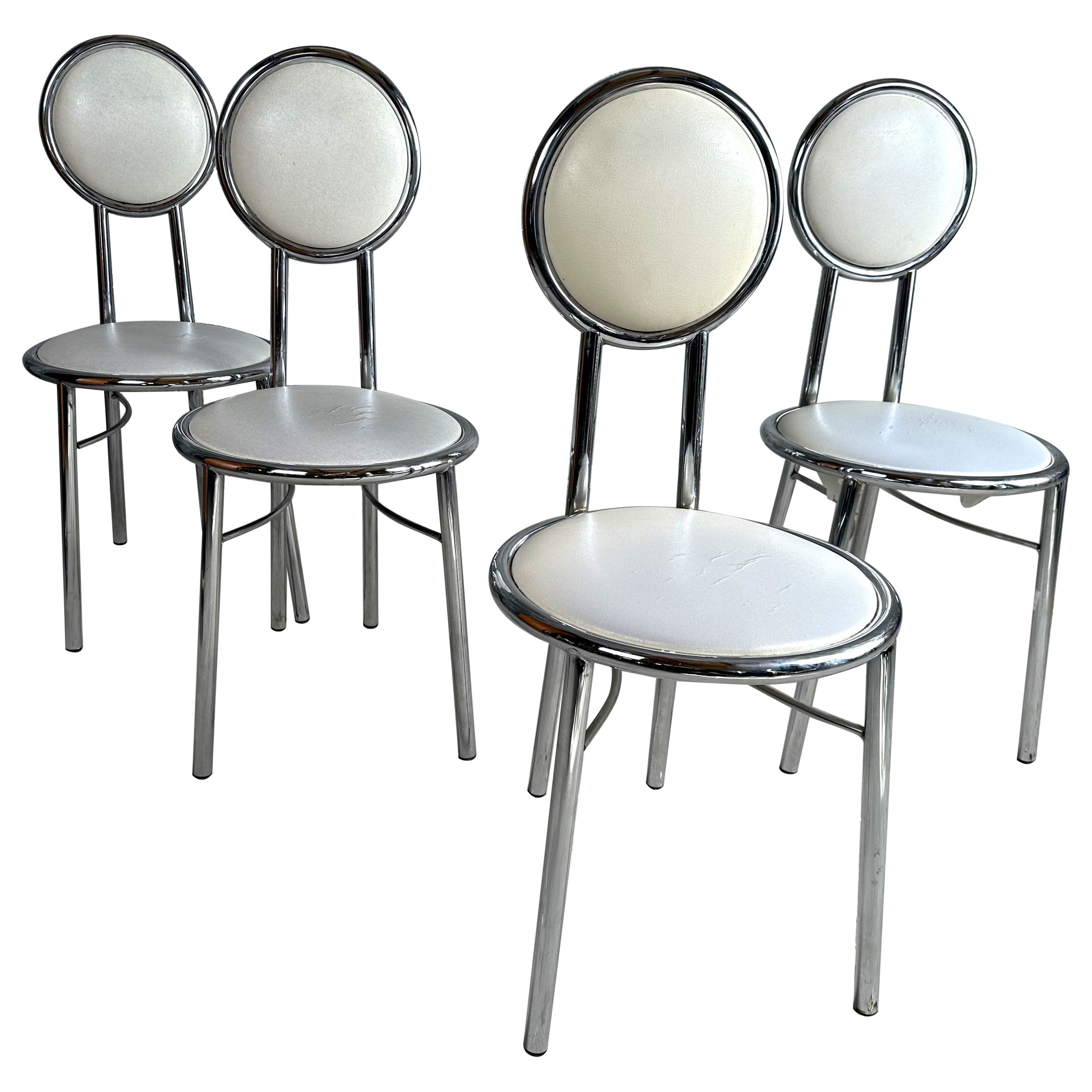 Ensemble de 4 chaises de cuisine de salle à manger du milieu du siècle, vinyle chromé, Italie, années 1960