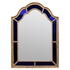 19th Century Arched Blue Glass Gilt-Composition Mirror