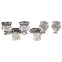 Set of Lalique Dove Vases and Bowls