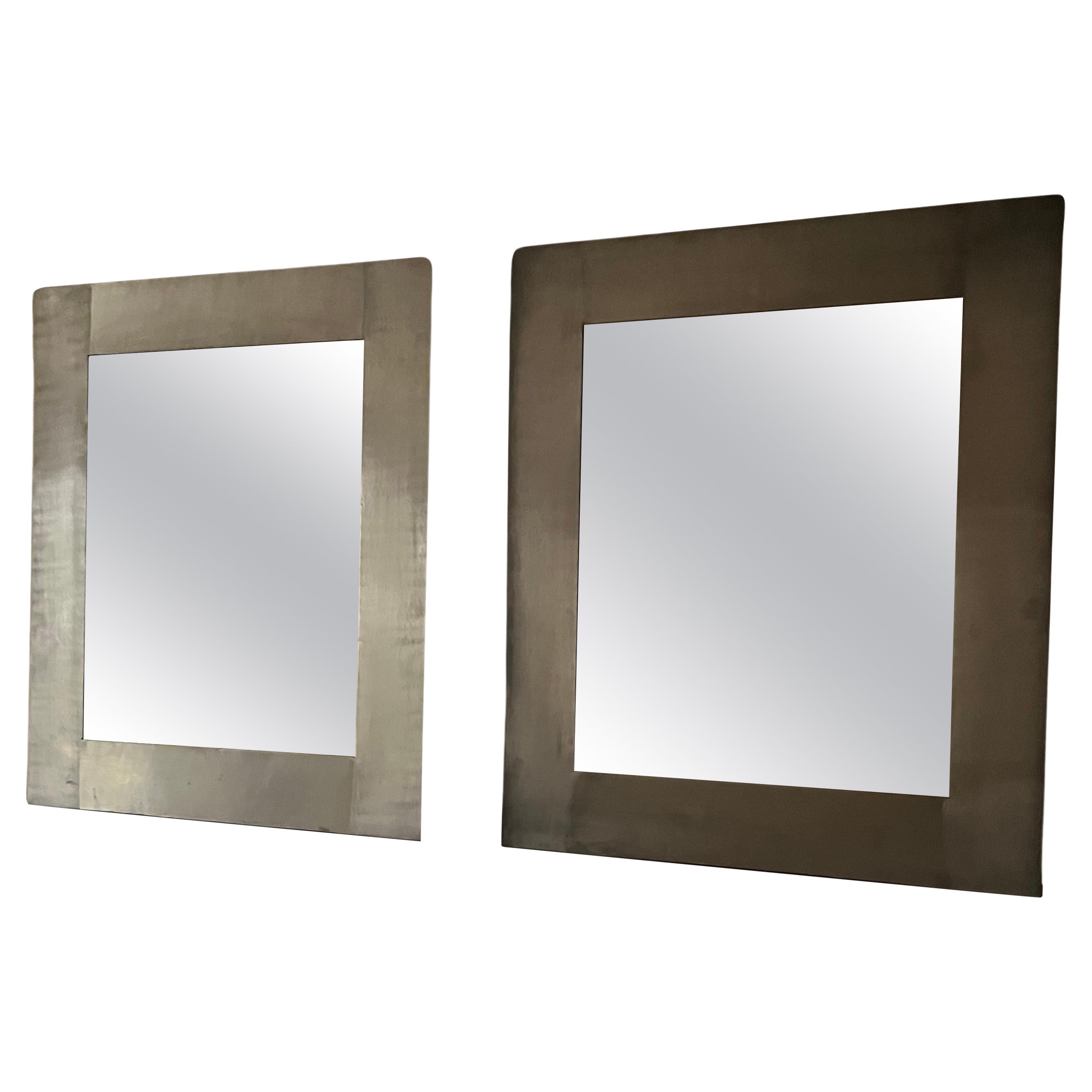 Pair of 1970’s nickel on brass framed mirrors For Sale