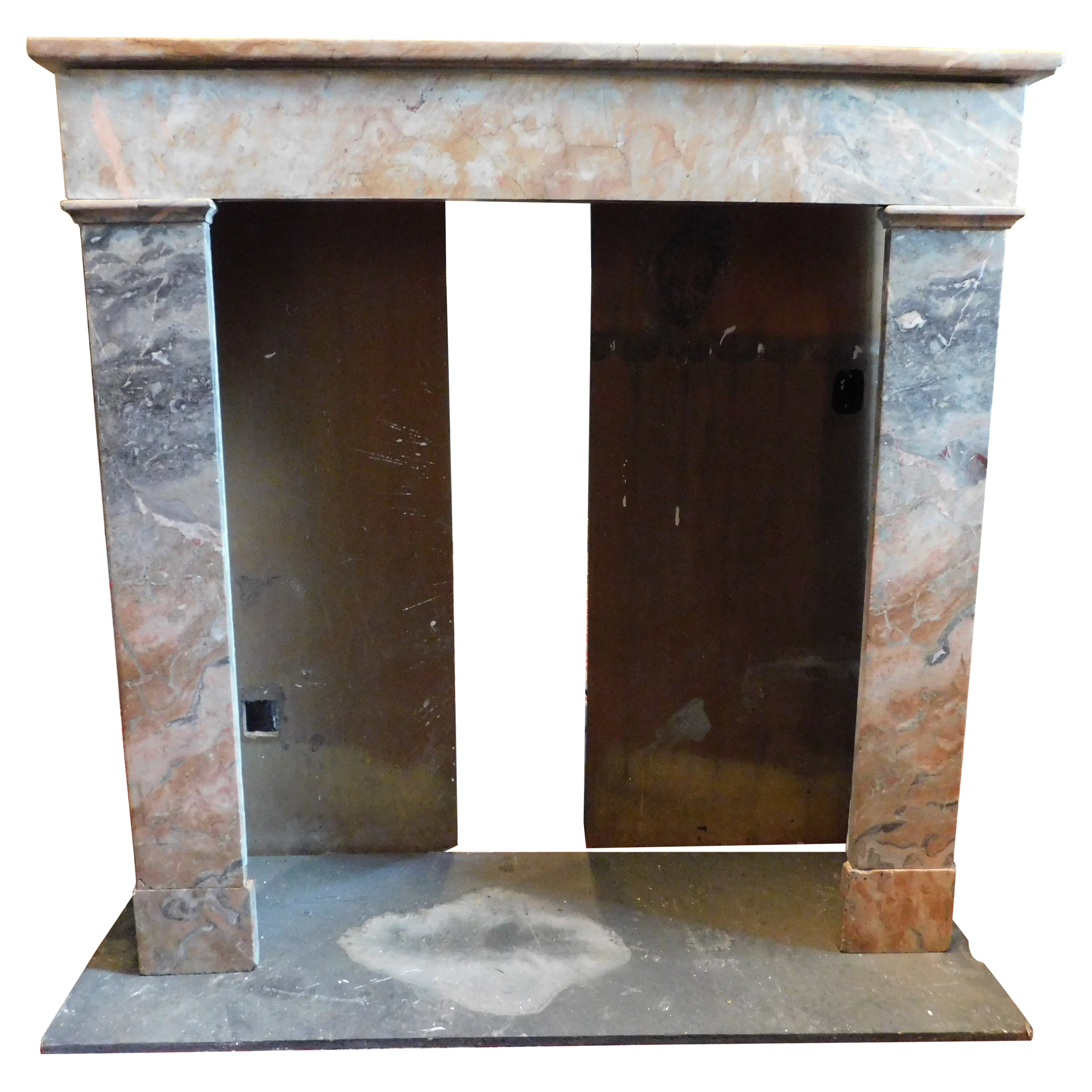 Fireplace mantle in gray and pink marble "fior di pesco", Italy For Sale