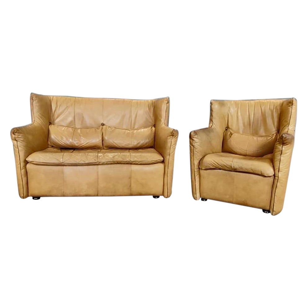 Gerard Van Den Berg für Montis Zweisitzer-Sofa, passender Sessel aus Leder, Vintage im Angebot