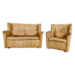 Gerard Van Den Berg pour Montis Two Seater Sofa Matching fauteuil en cuir vintage