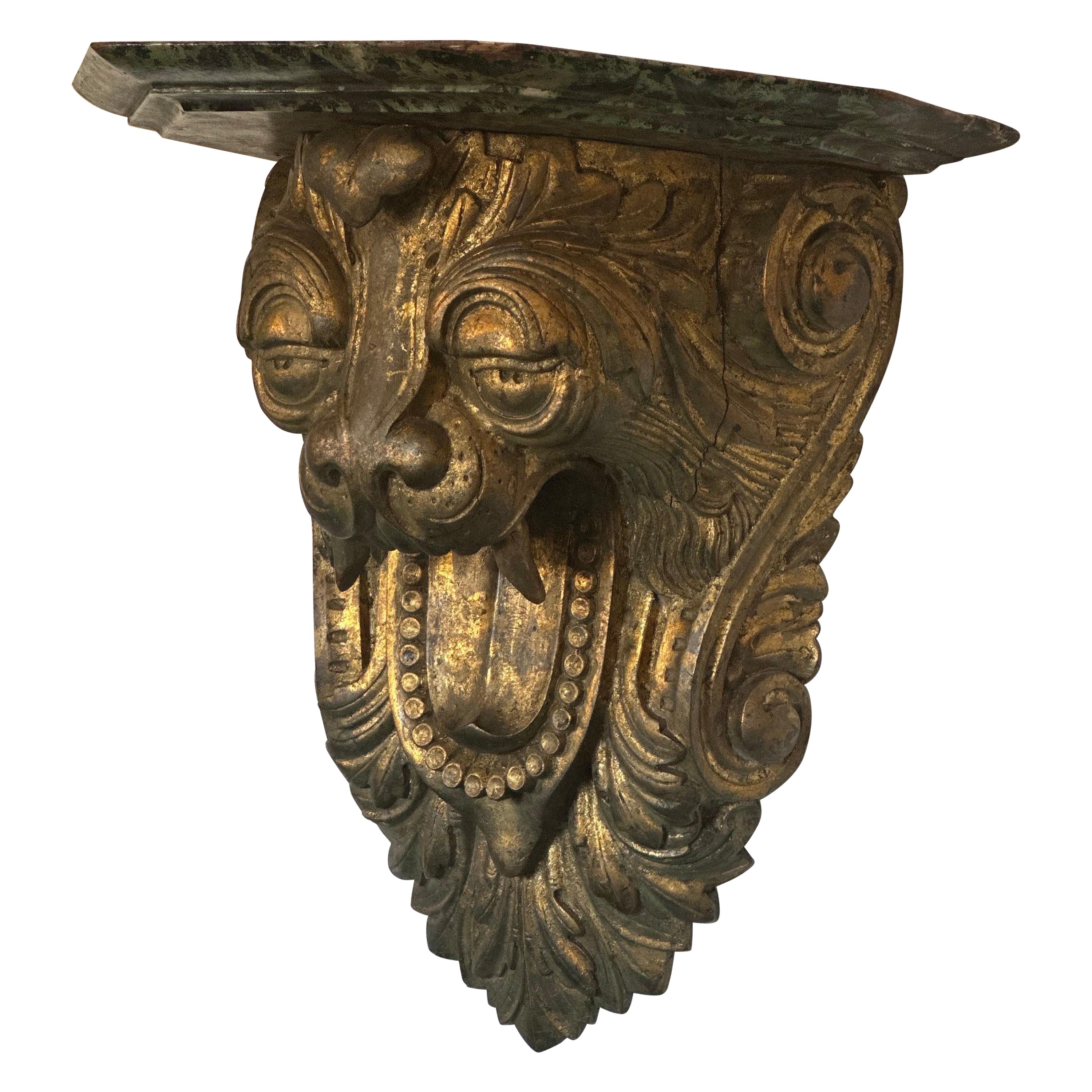 19th C Carved Lion wall shelf  For Sale