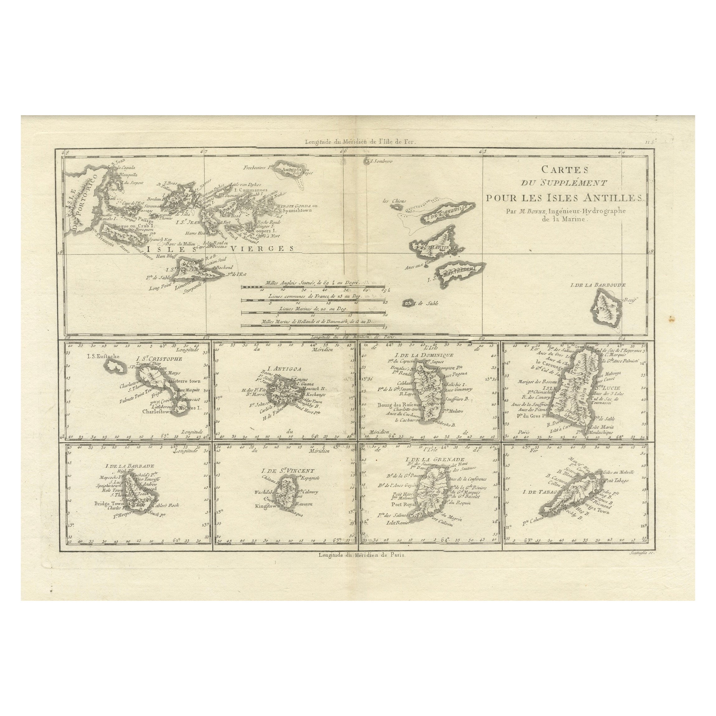 18th Century Antique Map of the Virgin Islands and Caribbean Inset Maps For Sale