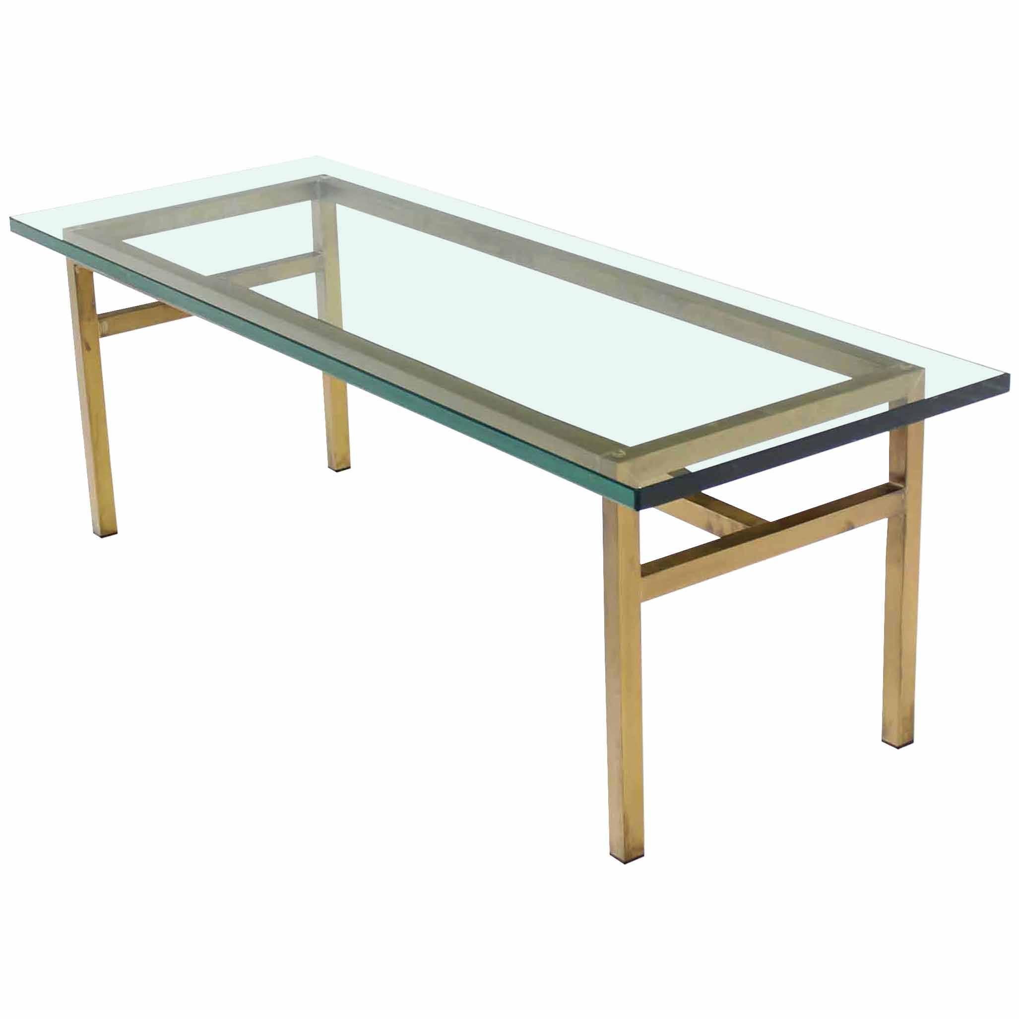 Soldered Square Solid Brass Bar Rectangular Coffee Table Thick Glass Top