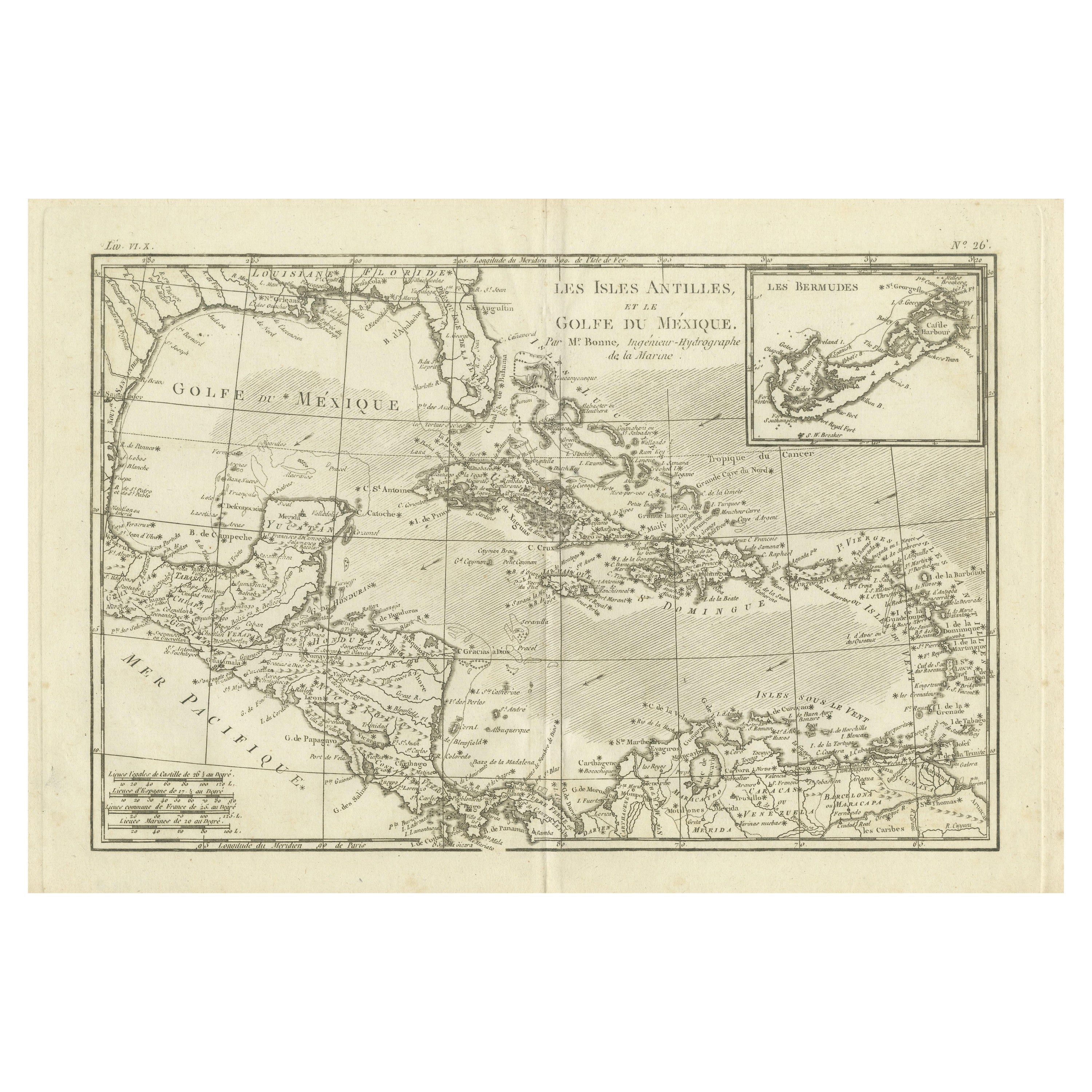 Authentique carte ancienne des Caraïbes, de la côte du Golfe et d'Amérique centrale, 1787