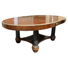 Vintage Oval table in inlaid wood, lacquered legs in imitation Verde Alpi marble, Italy