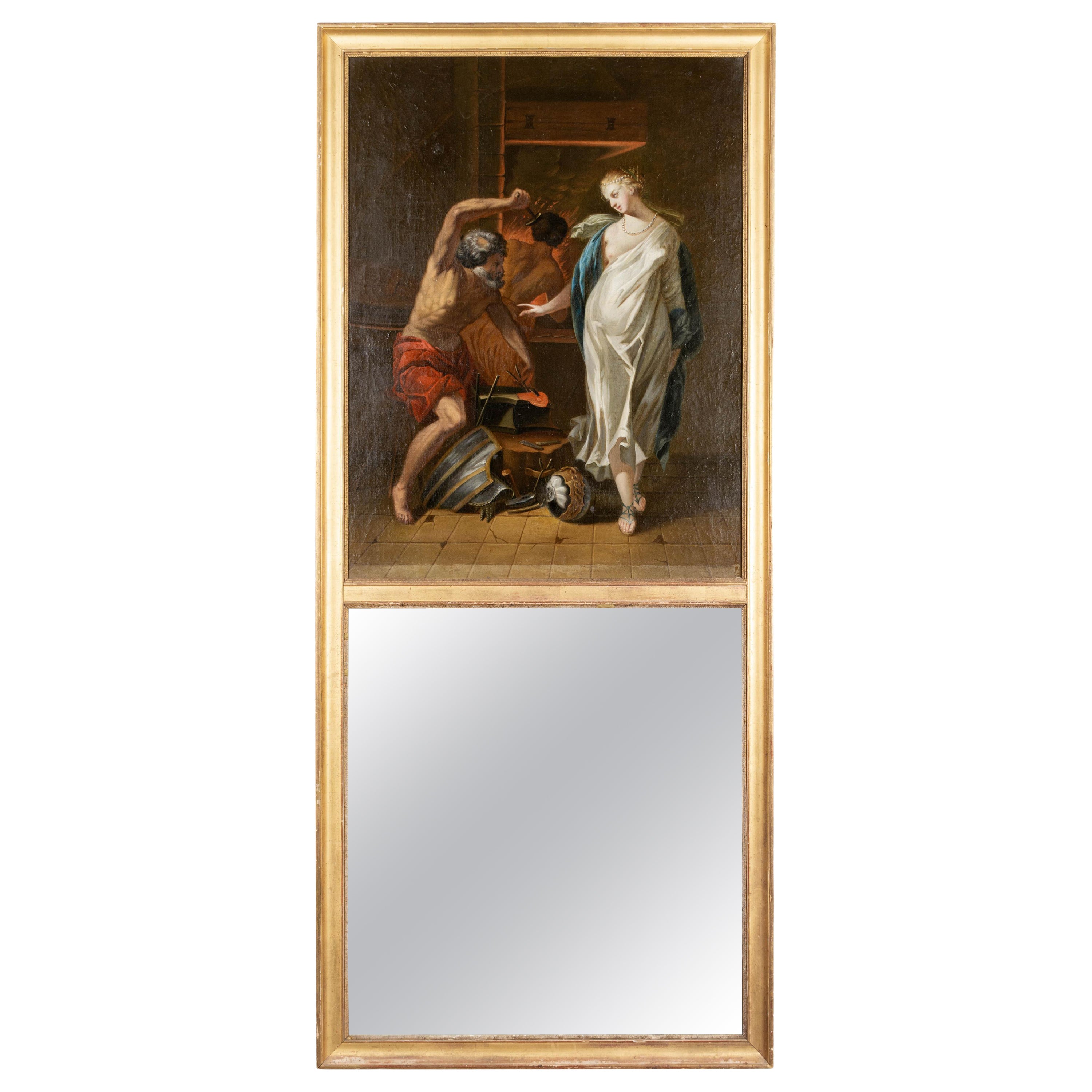 Miroir Trumeau français du 18ème siècle avec peinture de mythe grecque
