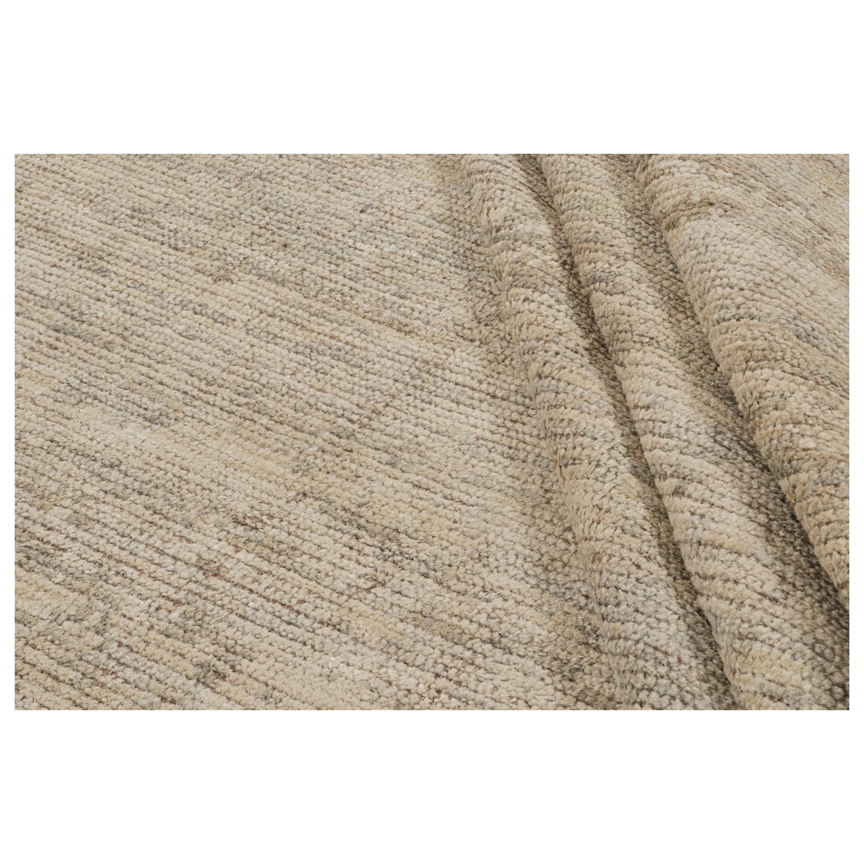  Rug & Kilim's Contemporary-Teppich in Beige und Grau Ton-in-Ton-Streifen im Angebot