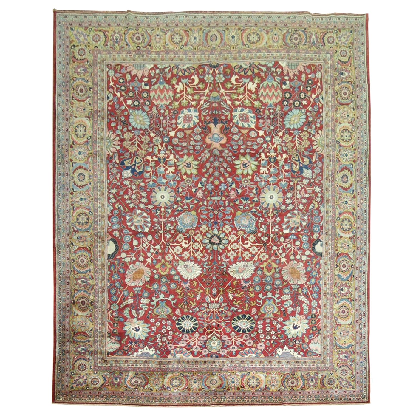 Jazzy Antique Persian Tabriz Sarouk Carpet For Sale