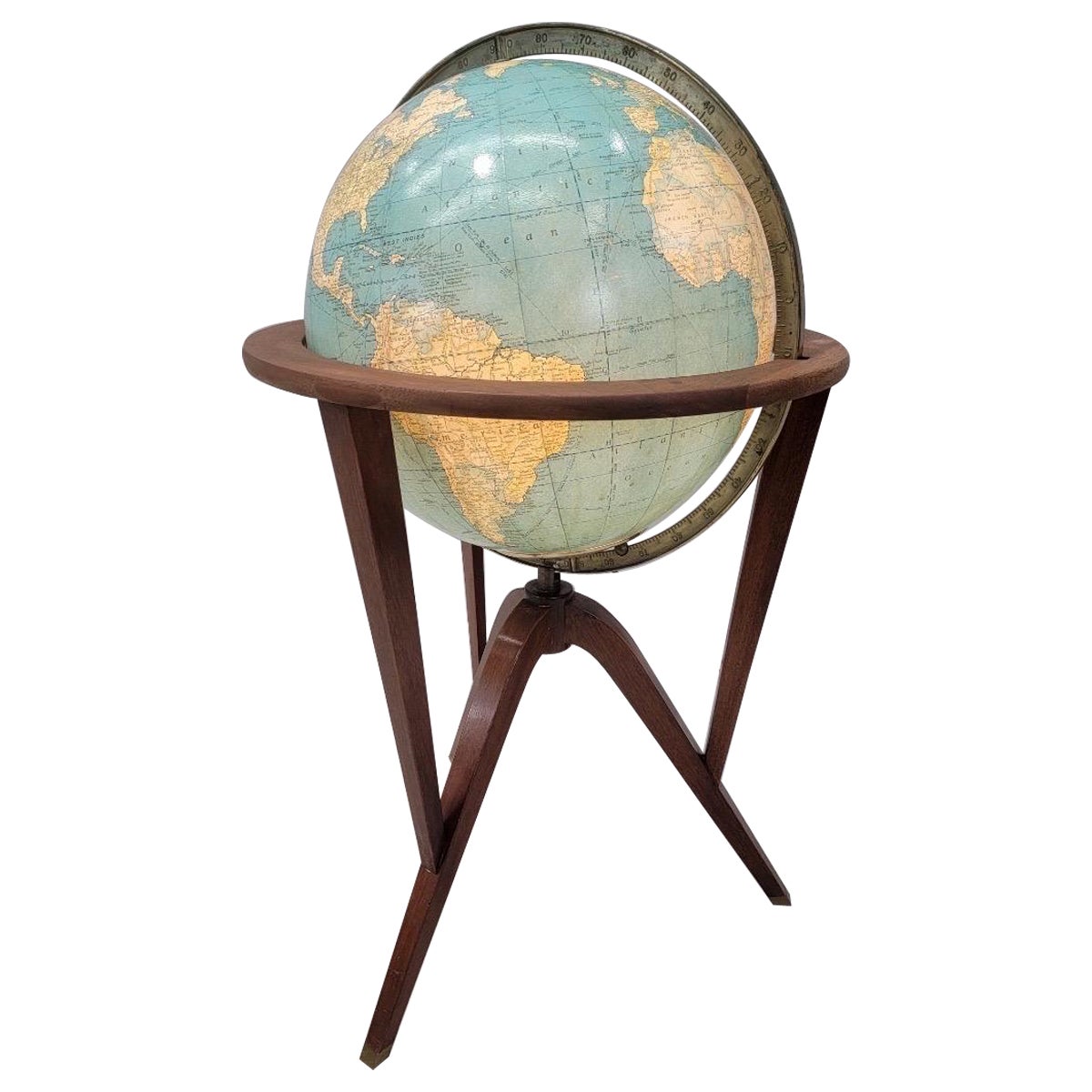 Vintage Mid Century Modern Beleuchteter Globus auf Mahagoni Stand von Edward Wormley