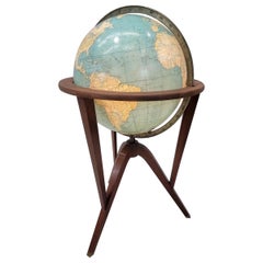 Vintage Mid Century Modern Illuminated Globe on Mahogany Stand By Edward Wormley