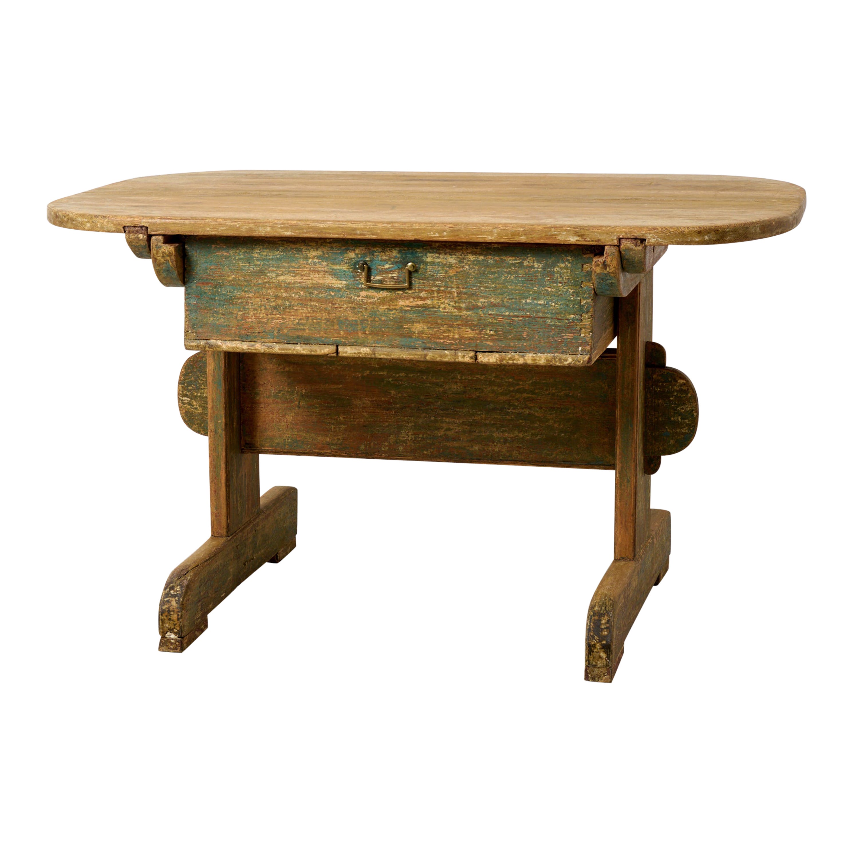 Antique Genuine Rare Unique Charming Northern Swedish Country Table with Drawer For Sale
