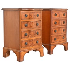 English Georgian Burl Wood Four-Drawer Diminutive Nightstands, Pair