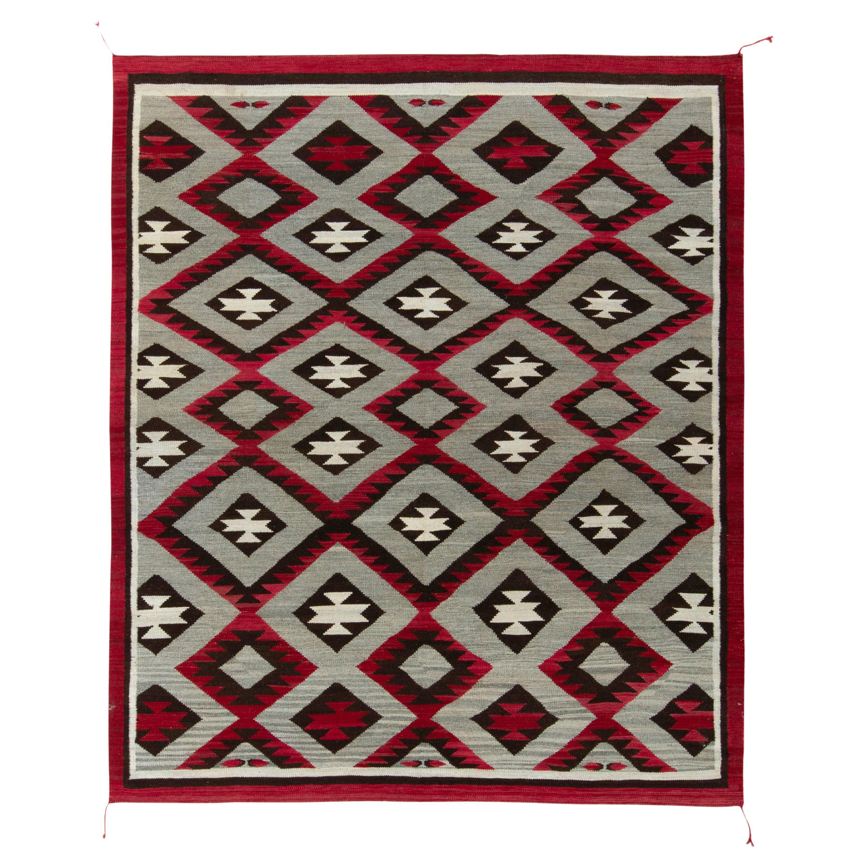 Rug & Kilim's Navajo Kilim Style Rug in Gray, Red and Brown Geometric Pattern For Sale