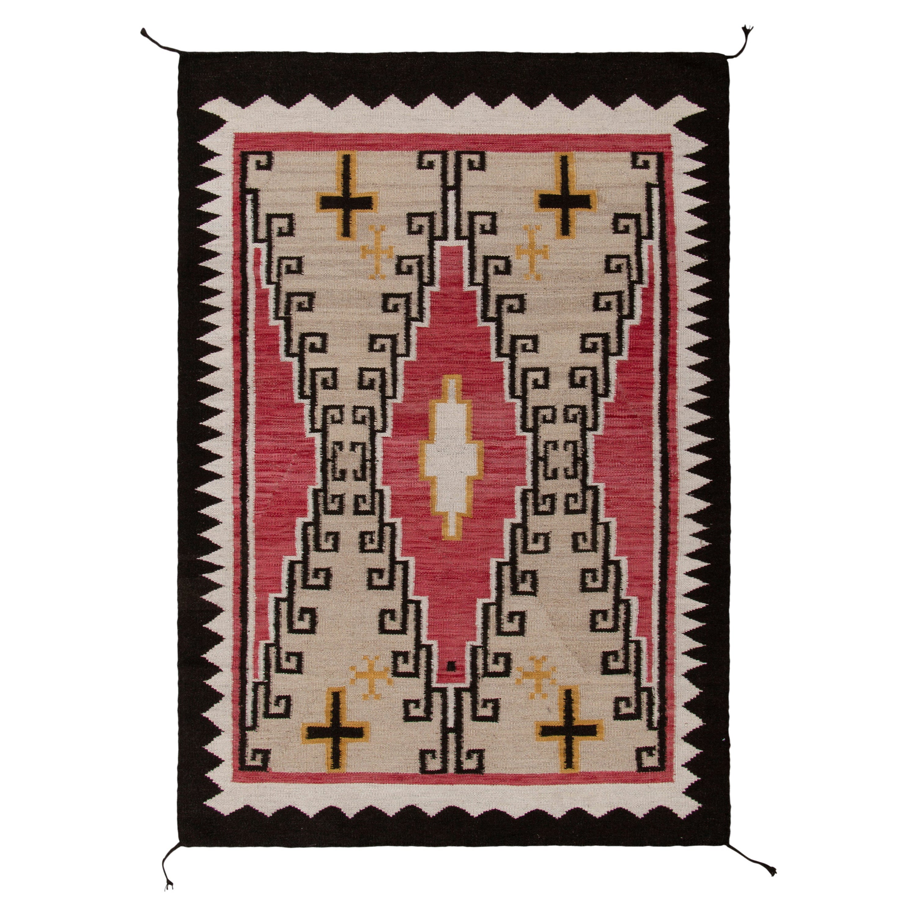 Modern Navajo Tribal Kilim Rug in Red, Beige-Brown, Off-White Geometric Pattern For Sale