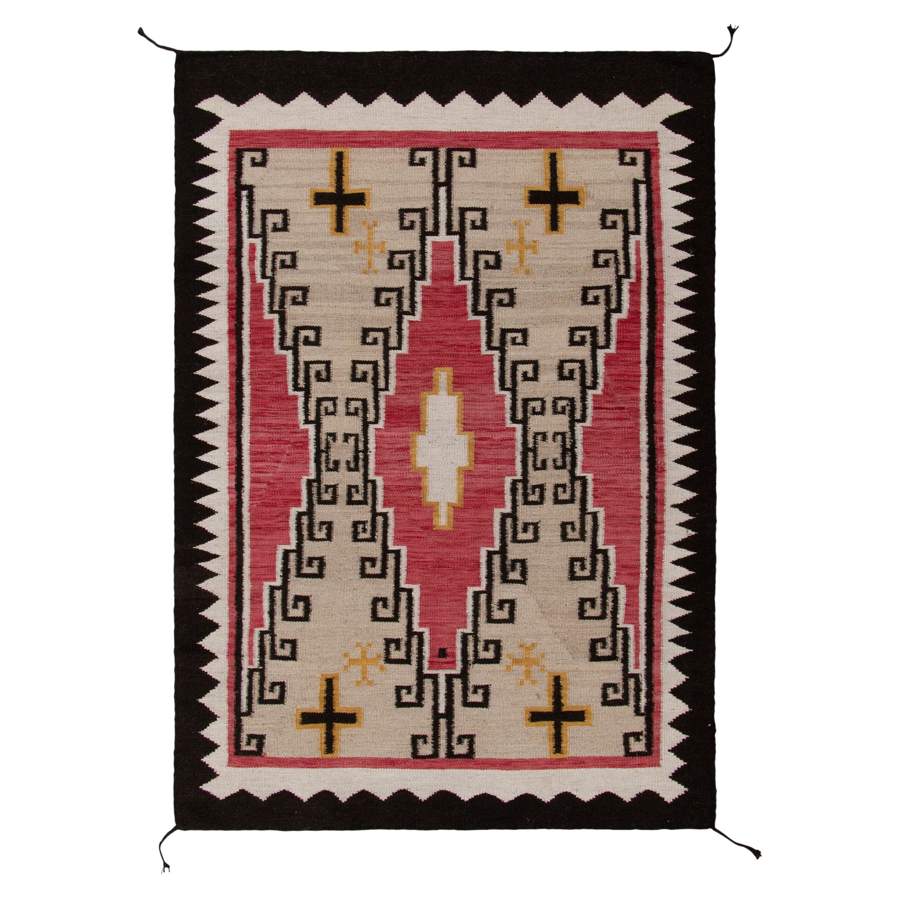 Modern Navajo Tribal Kilim Rug in Red, Beige-Brown, Off-White Geometric Pattern