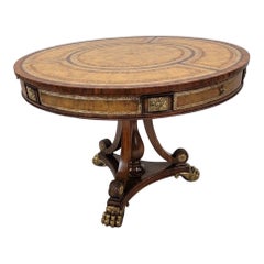 Table vintage de style Empire français avec plateau en cuir ouvragé par Maitland Smith