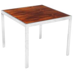 Rosewood and Chrome Frame Square Side Table
