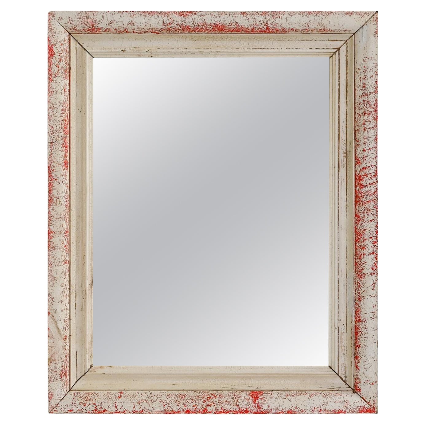 1940s French Wood White Patinated Mirror For Sale