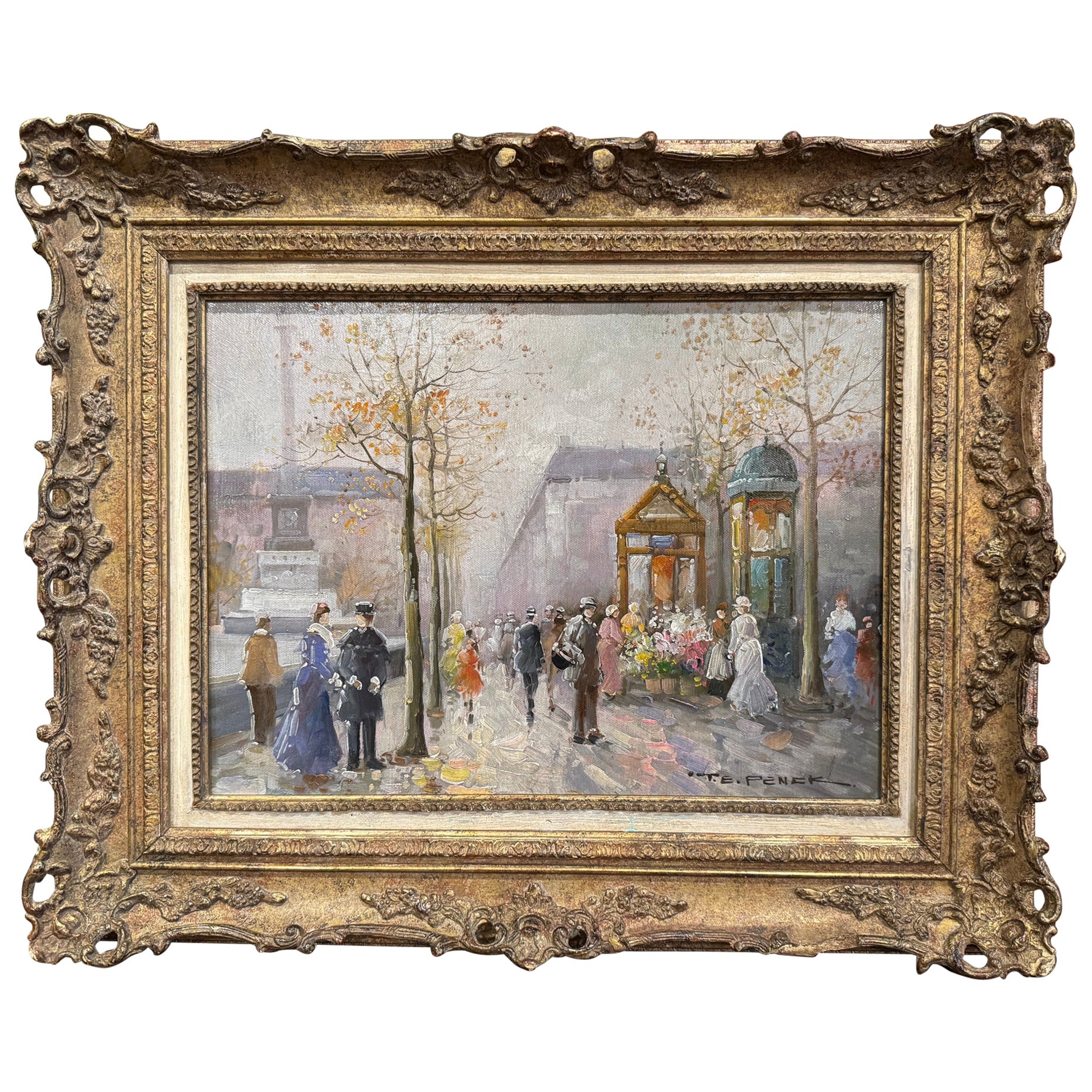 Huile sur toile parisienne du milieu du siècle dernier, signée T. E. Penck