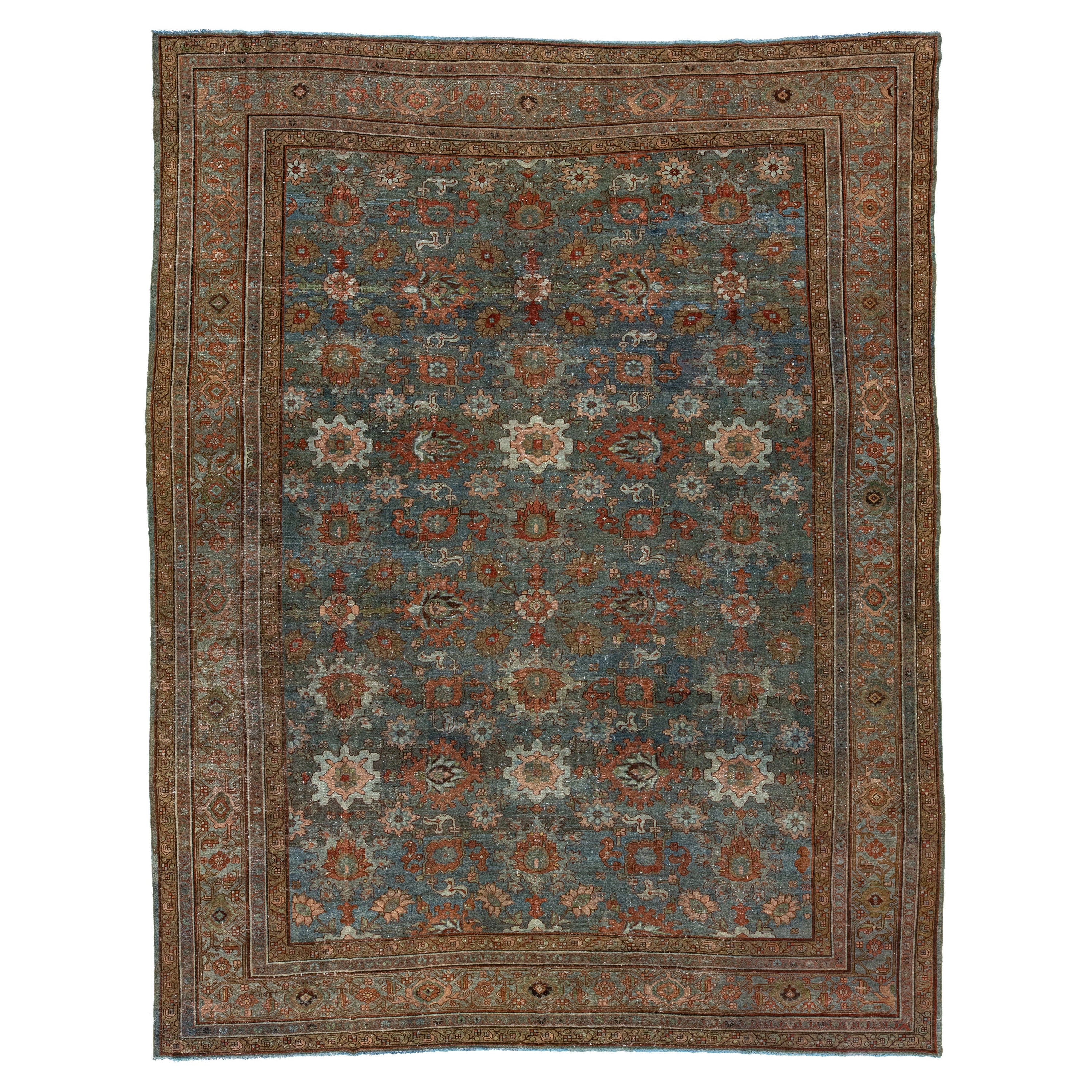 Blue Antique Persian Malayer Wool Rug Allover From The 1900s For Sale