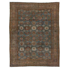 Blue Antique Persian Malayer Wool Rug Allover From The 1900s