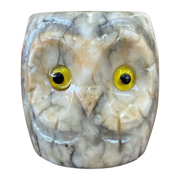 Vintage Carved Owl Cup. Genuine Hand Carved Italian Alabaster. For Sale