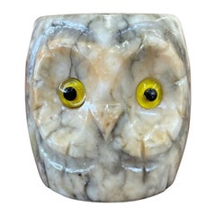 Antique Carved Owl Cup. Genuine Hand Carved Italian Alabaster.