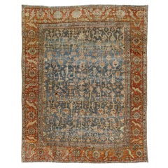 Allover Antique Persian Heriz Wool Rug Featuring In Blue From The 1910s