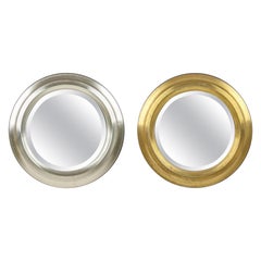 Retro Brass & Nickel Plated Metal 1960s round mirrors, set of 2