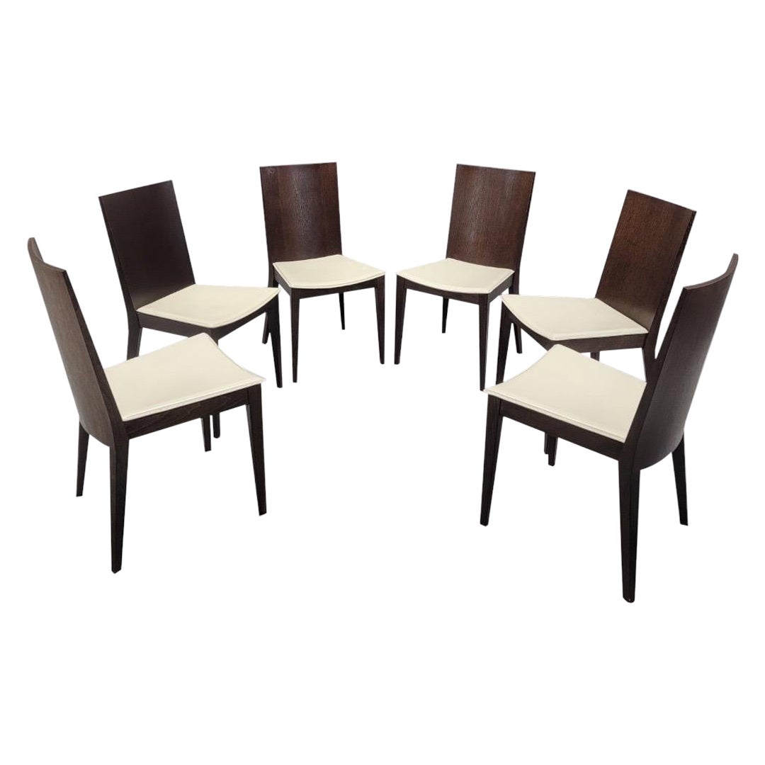 Postmodern Italian Walnut & Leather Dining Chairs by Calligaris - Set of 6 For Sale