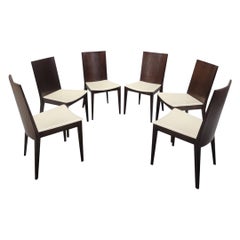 Postmodern Italian Walnut & Leather Dining Chairs by Calligaris - Set of 6