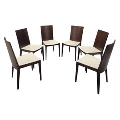 Retro Postmodern Italian Walnut & Leather Dining Chairs by Calligaris - Set of 6