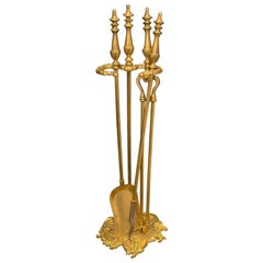 Wonderful French Gilt Dore Bronze Fireplace Tools Set On Stand Holder