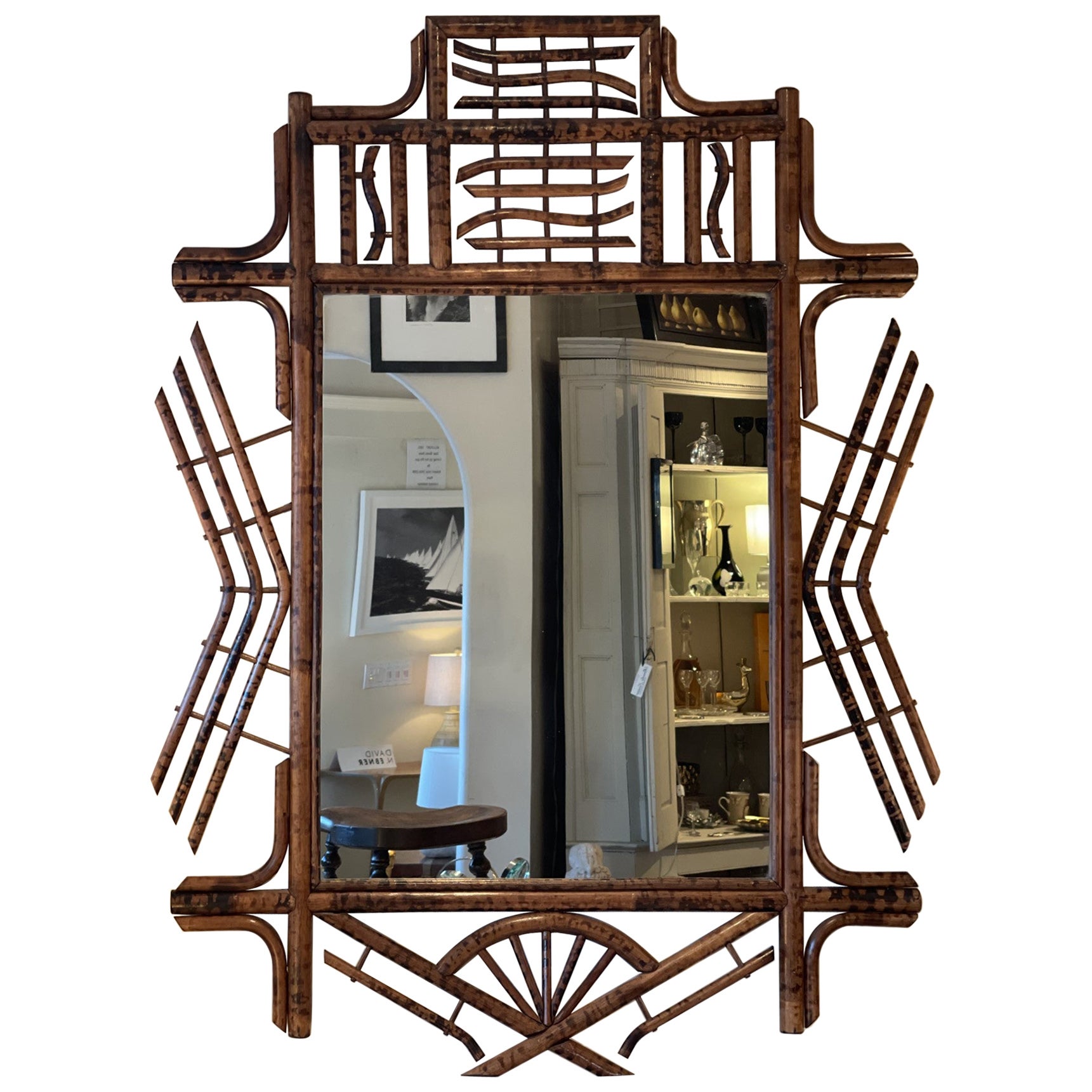 An Extraordinary Faux Tortoiseshell & Bamboo Wall Mirror.  UK  1960a For Sale