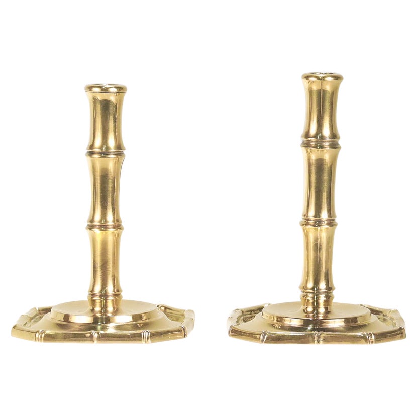 Pair of Tiffany & Co. Gilt Sterling Silver Bamboo Pattern Candlesticks For Sale
