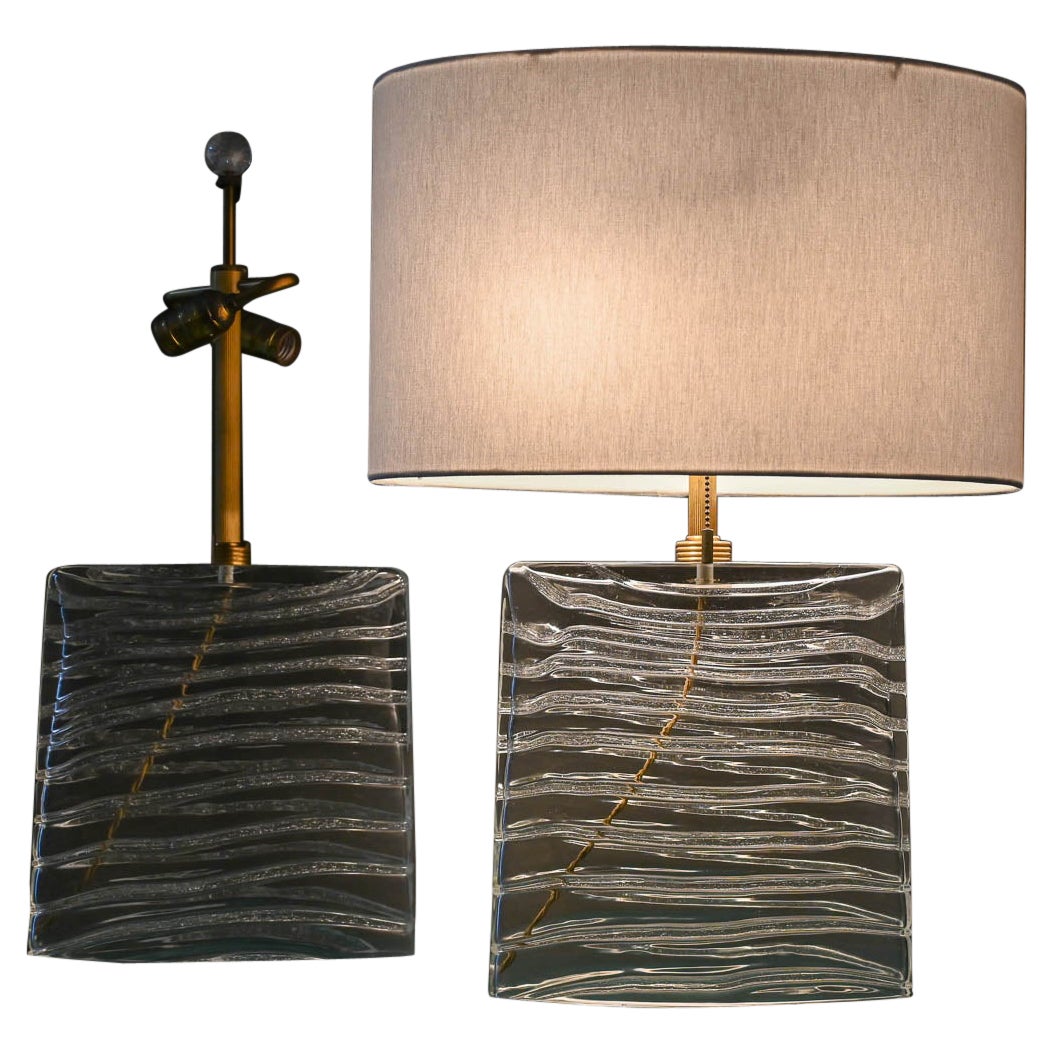 John Hutton for Donghia Murano Glass Lamps in Clear Glass and Brass For Sale
