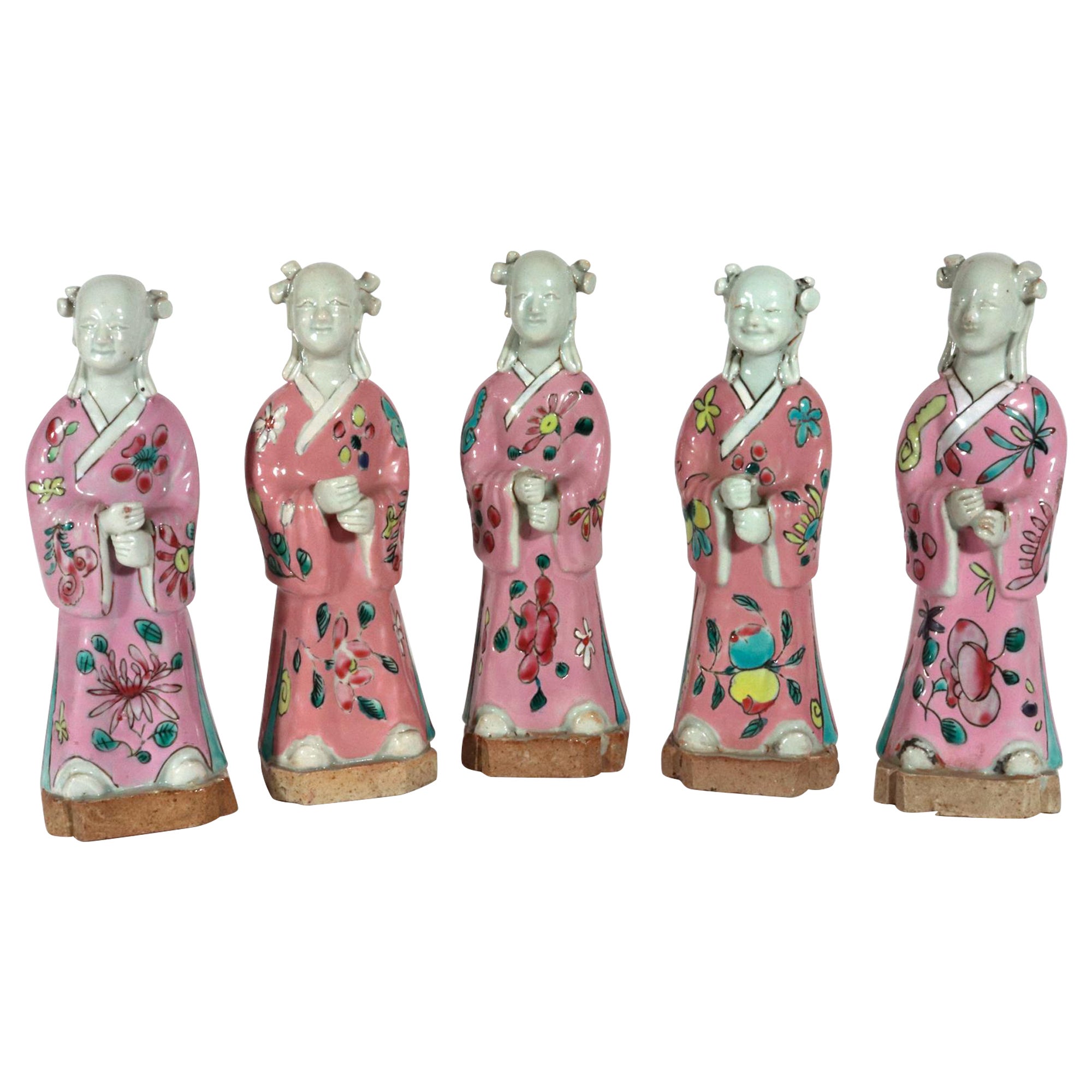 Chinese Export Porcelain Figures of Attendants, Set of Five For Sale