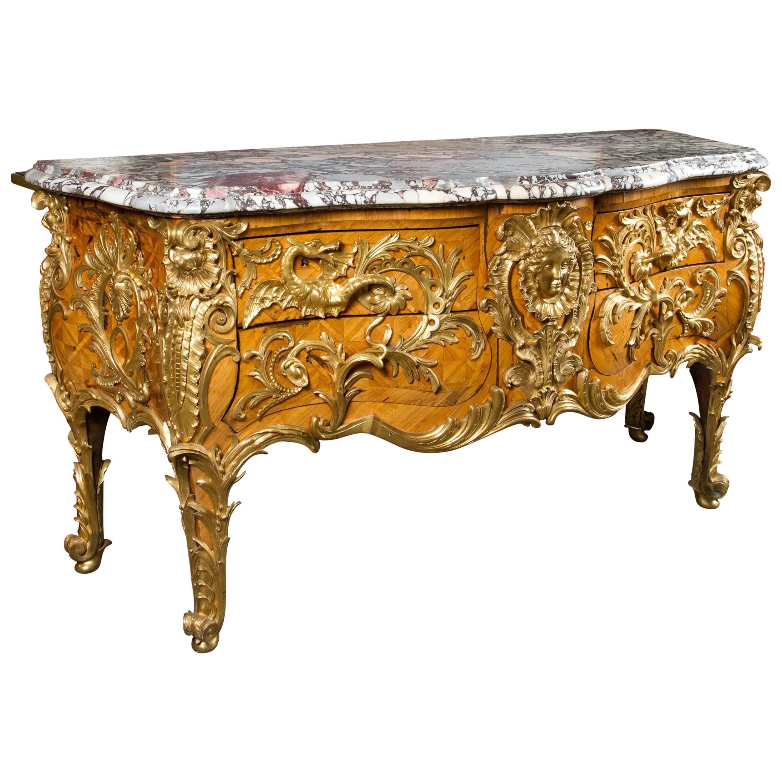 Important Abundantly Decorated Gilt Bronze Mounted Louis XV Style Commode