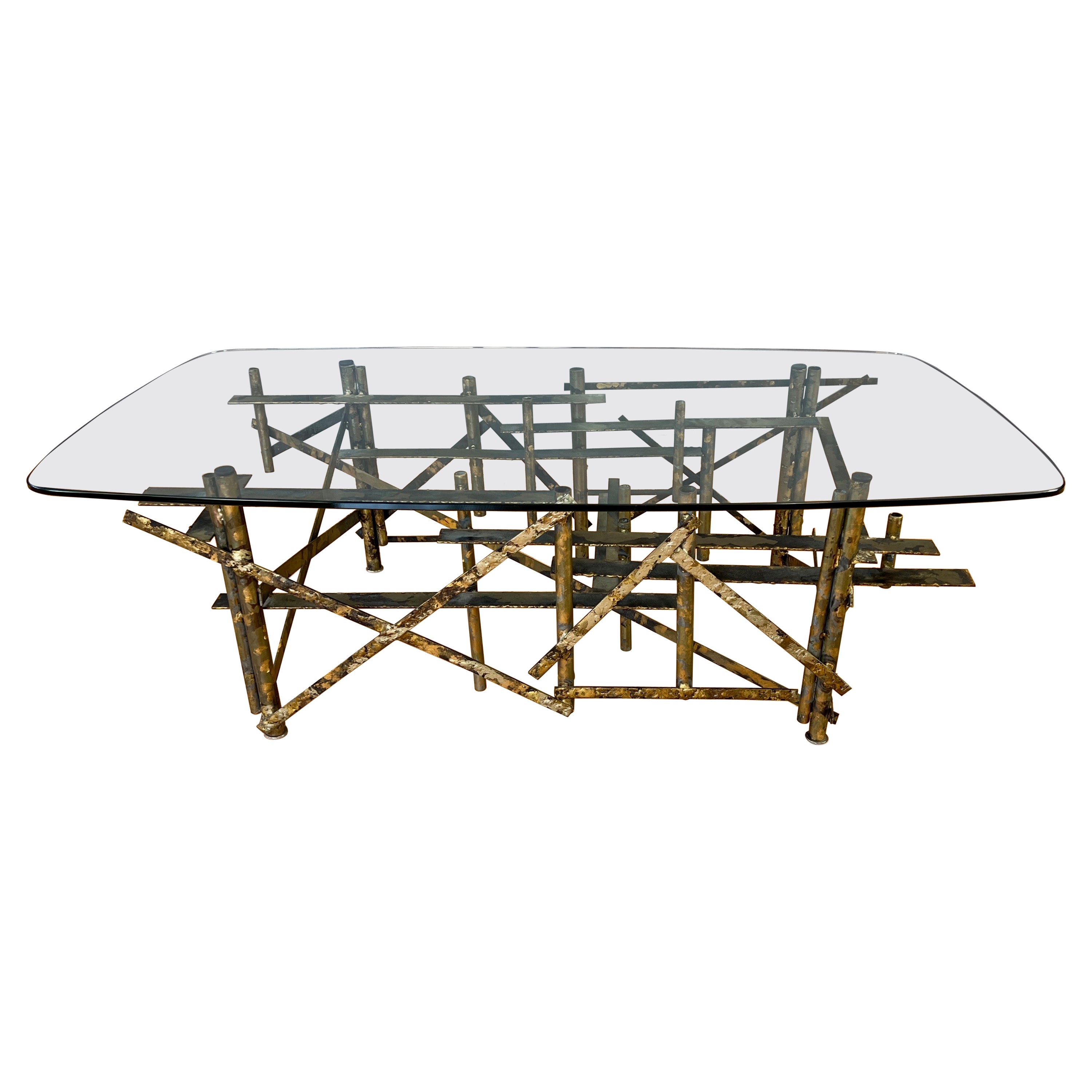 Silas Seandel-Style Brutalist Coffee Table with Painted and Gilt Finish, 1970s For Sale