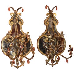 Pair of Gilt Bronze Mirrored Sconces, Probably, Italian